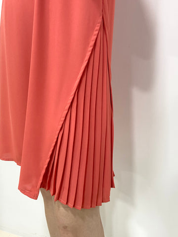 Side Pleated SS Dress - Coral (Non-returnable) - Ferlicious