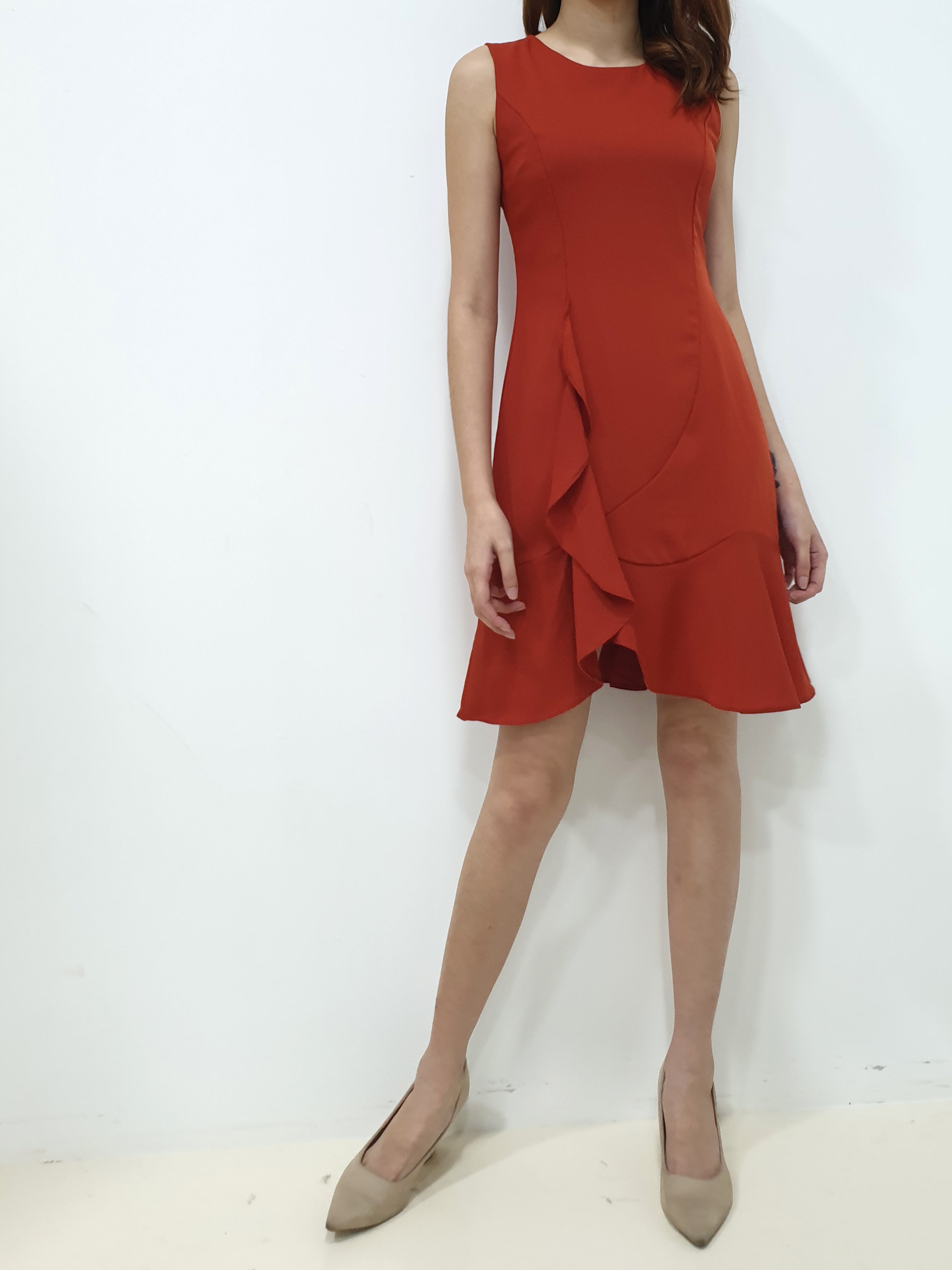 Side Waterfall Dress - Burnt Orange (Non-returnable) - Ferlicious