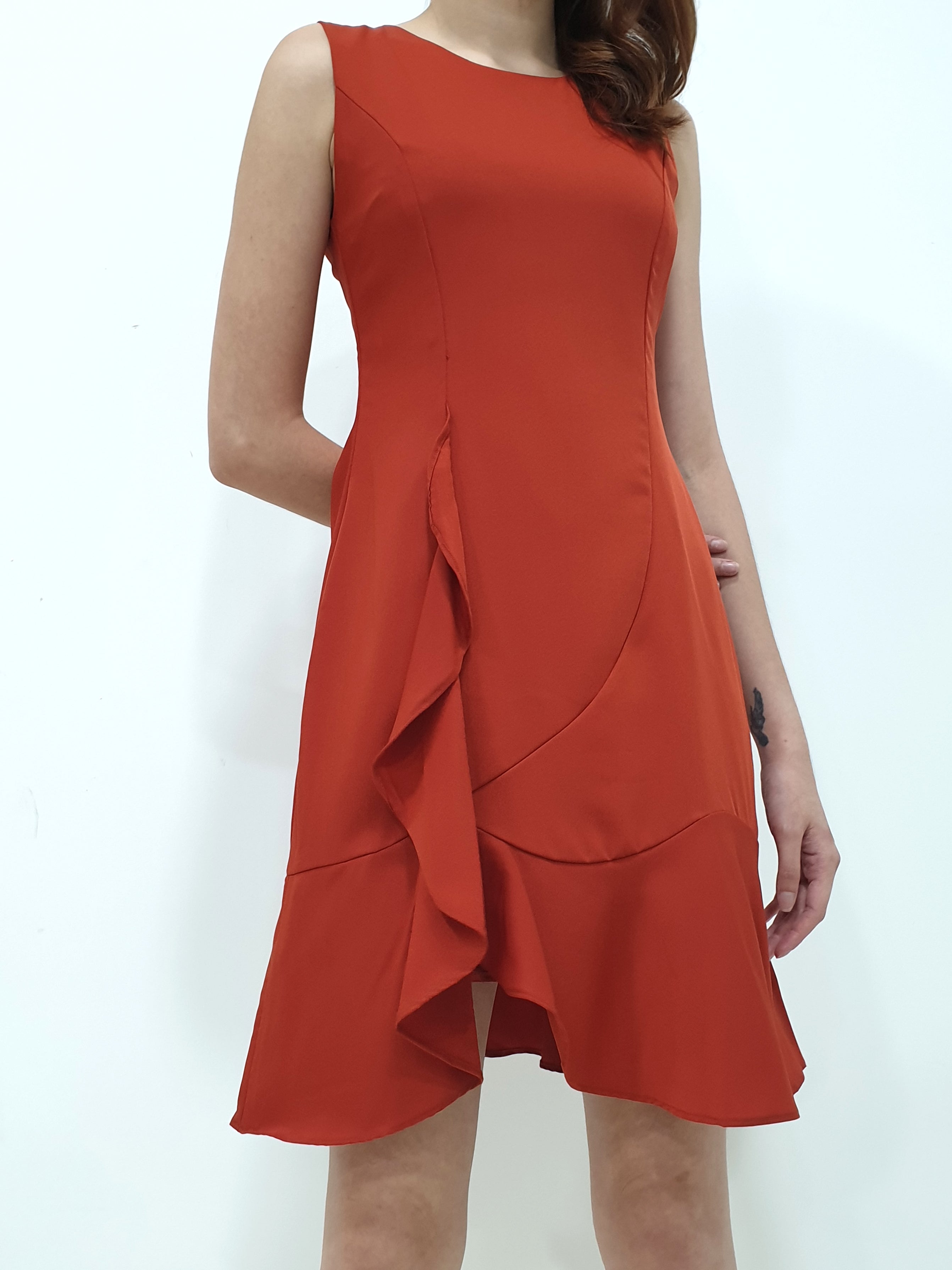 Side Waterfall Dress - Burnt Orange (Non-returnable) - Ferlicious