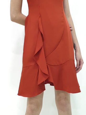 Side Waterfall Dress - Burnt Orange (Non-returnable) - Ferlicious