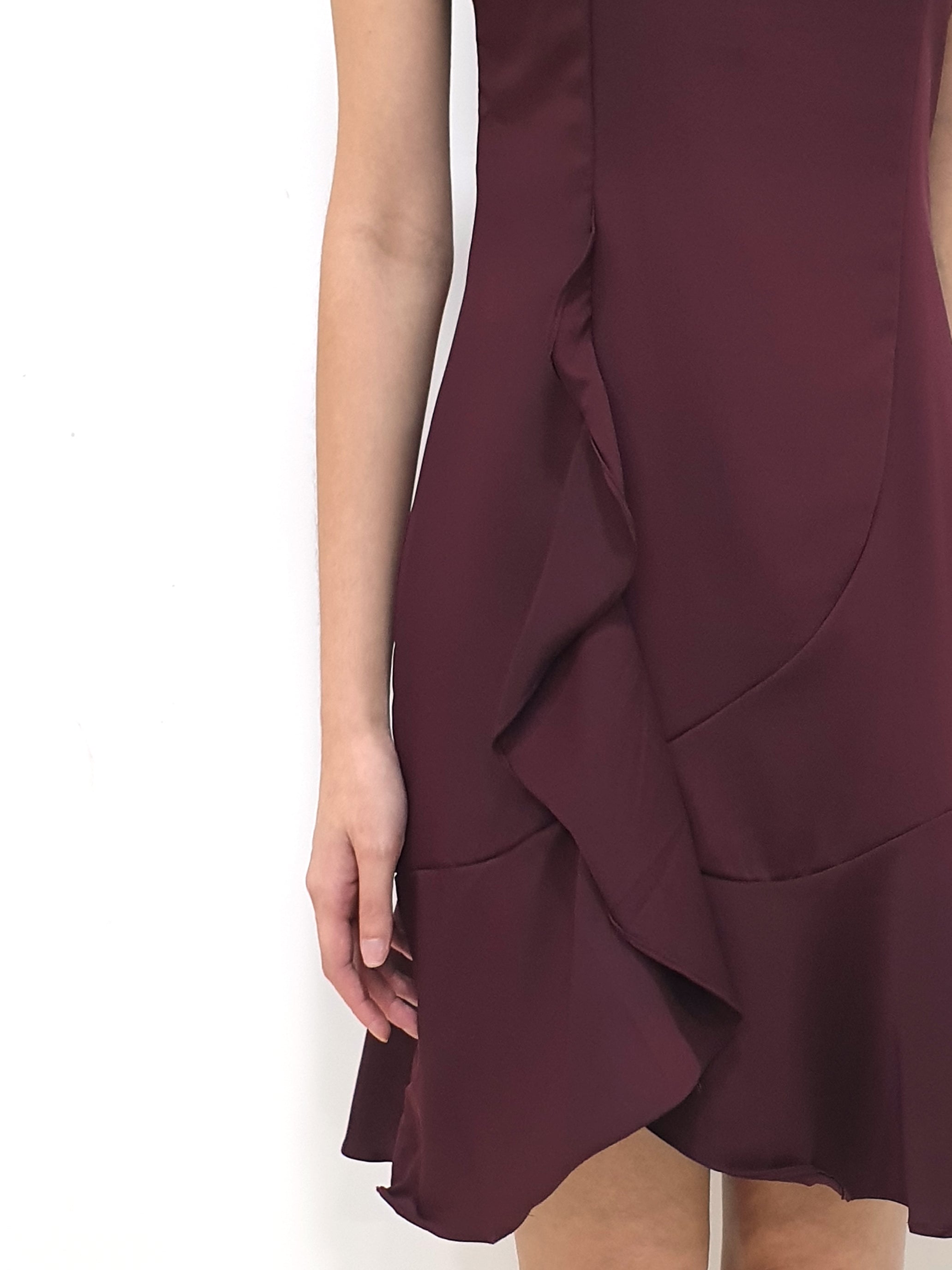 Side Waterfall Dress - Maroon (Non-returnable) - Ferlicious