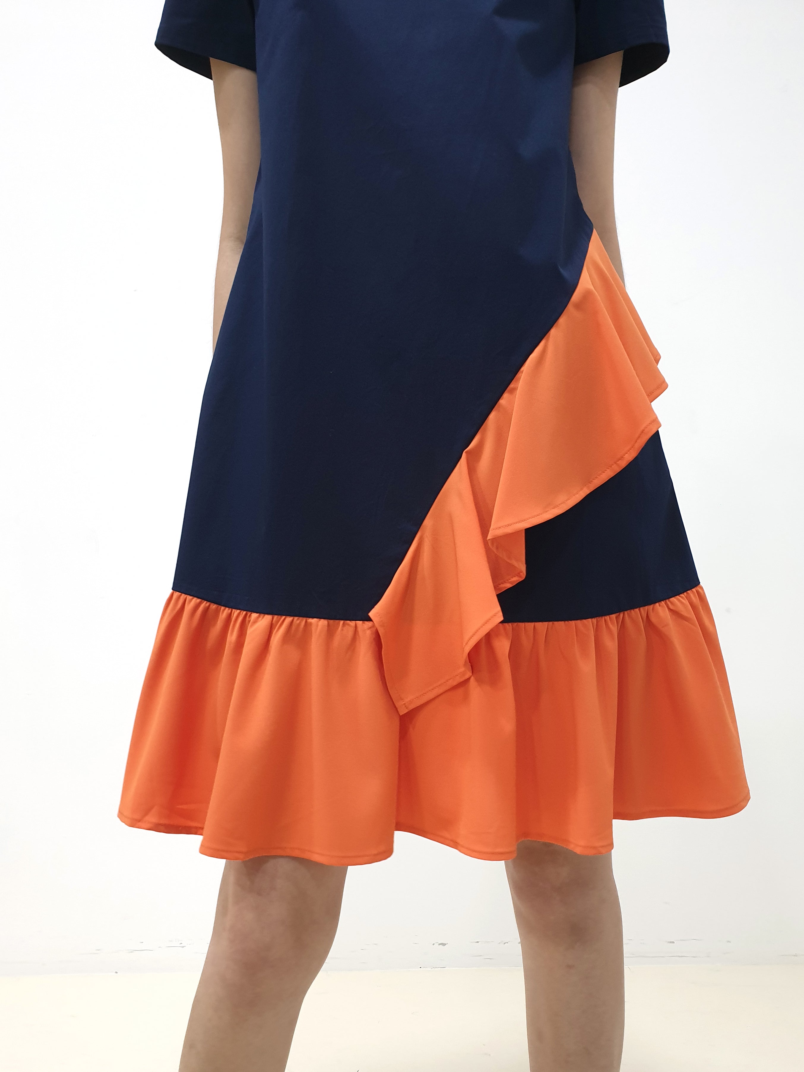 Slanted Waterfall Short Sleeve Dress - Navy (Non-returnable) - Ferlicious