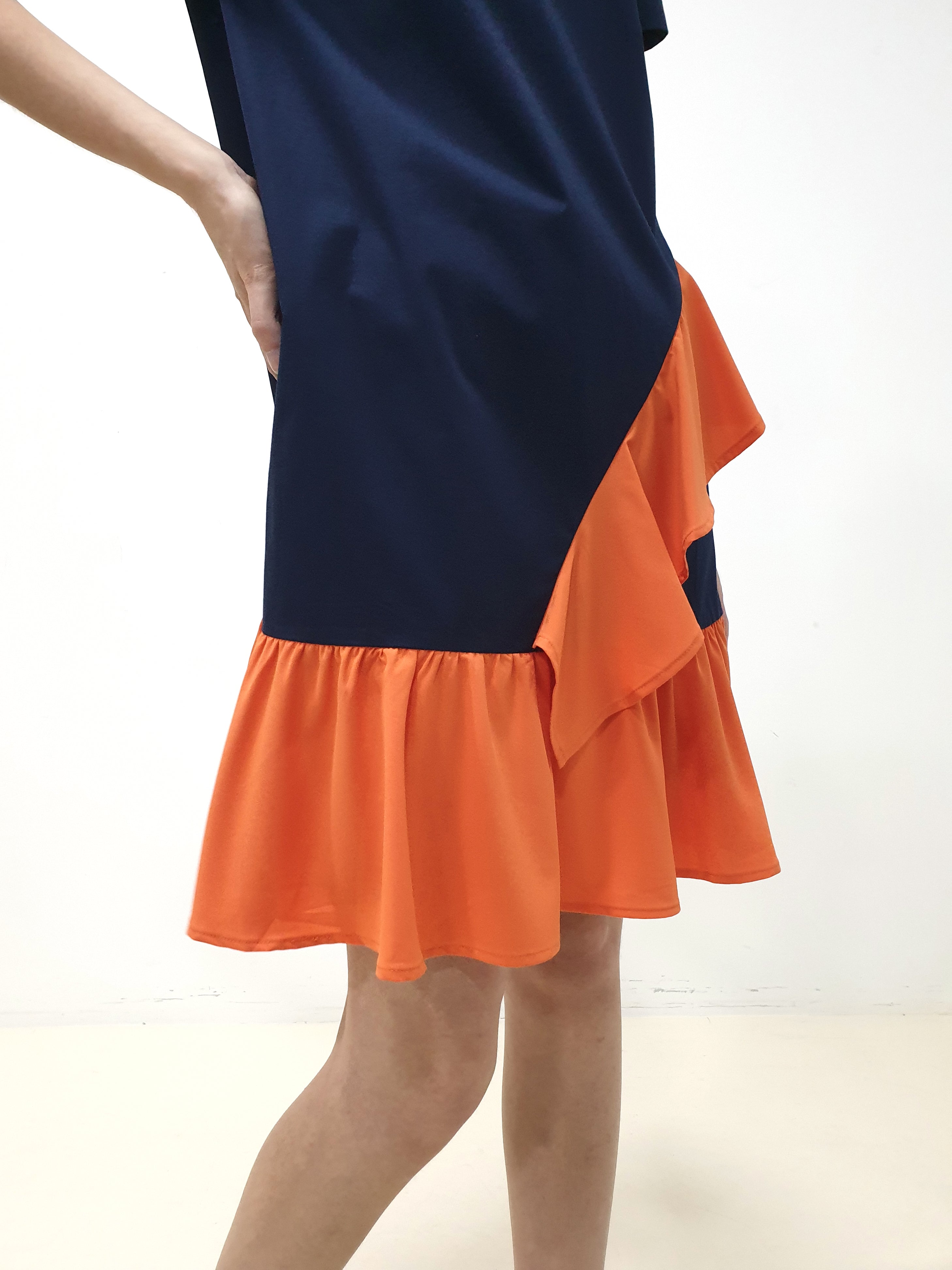 Slanted Waterfall Short Sleeve Dress - Navy (Non-returnable) - Ferlicious