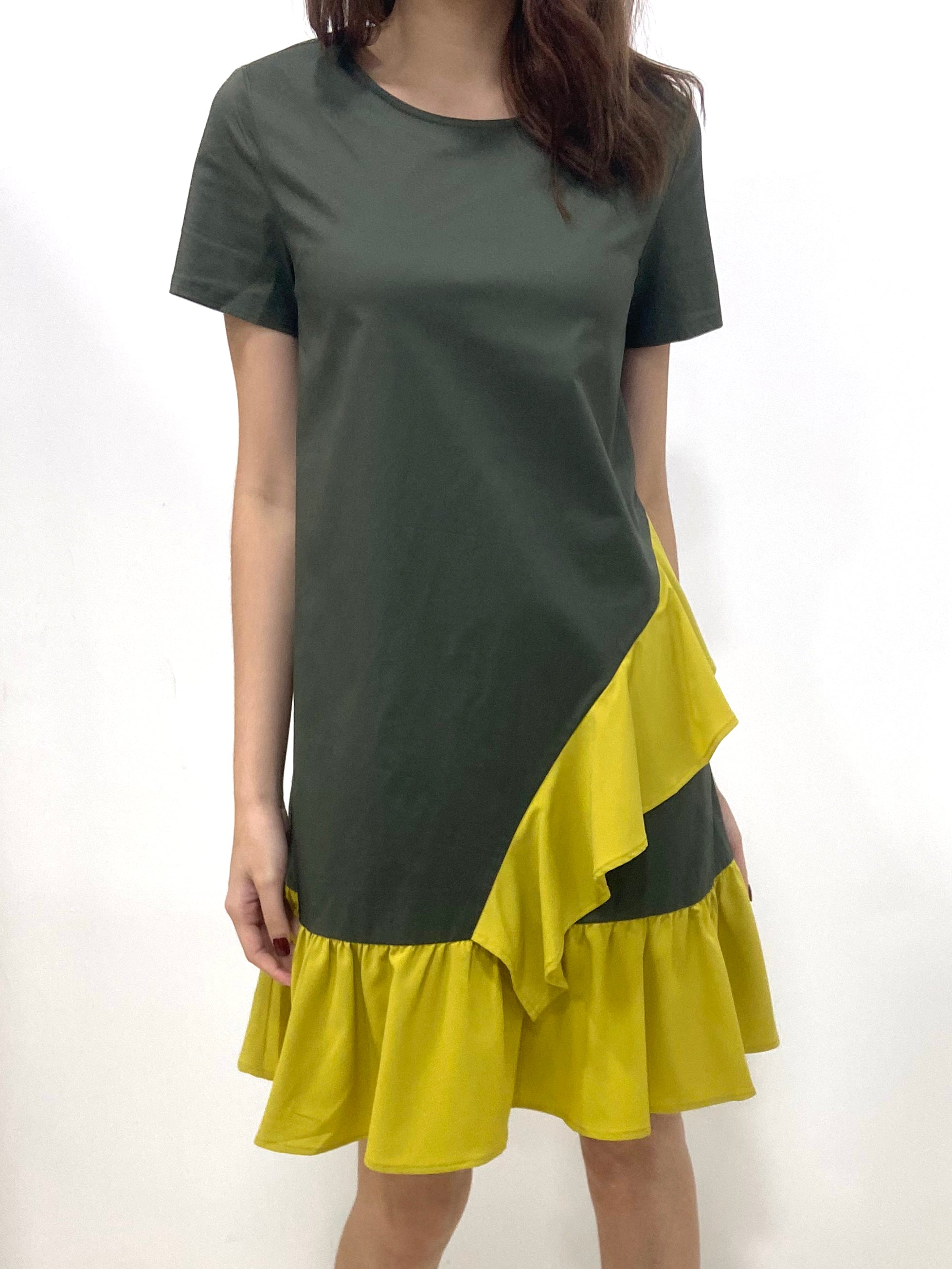 Slanted Waterfall Short Sleeve Dress - Green (Non-returnable) - Ferlicious