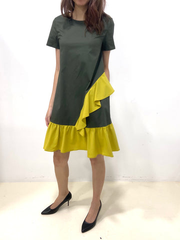 Slanted Waterfall Short Sleeve Dress - Green (Non-returnable) - Ferlicious