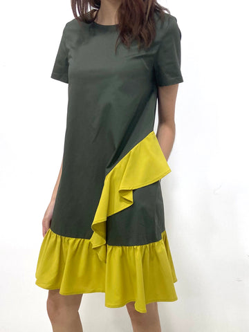 Slanted Waterfall Short Sleeve Dress - Green (Non-returnable) - Ferlicious