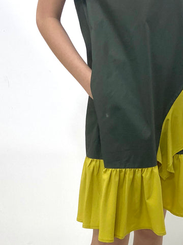 Slanted Waterfall Short Sleeve Dress - Green (Non-returnable) - Ferlicious