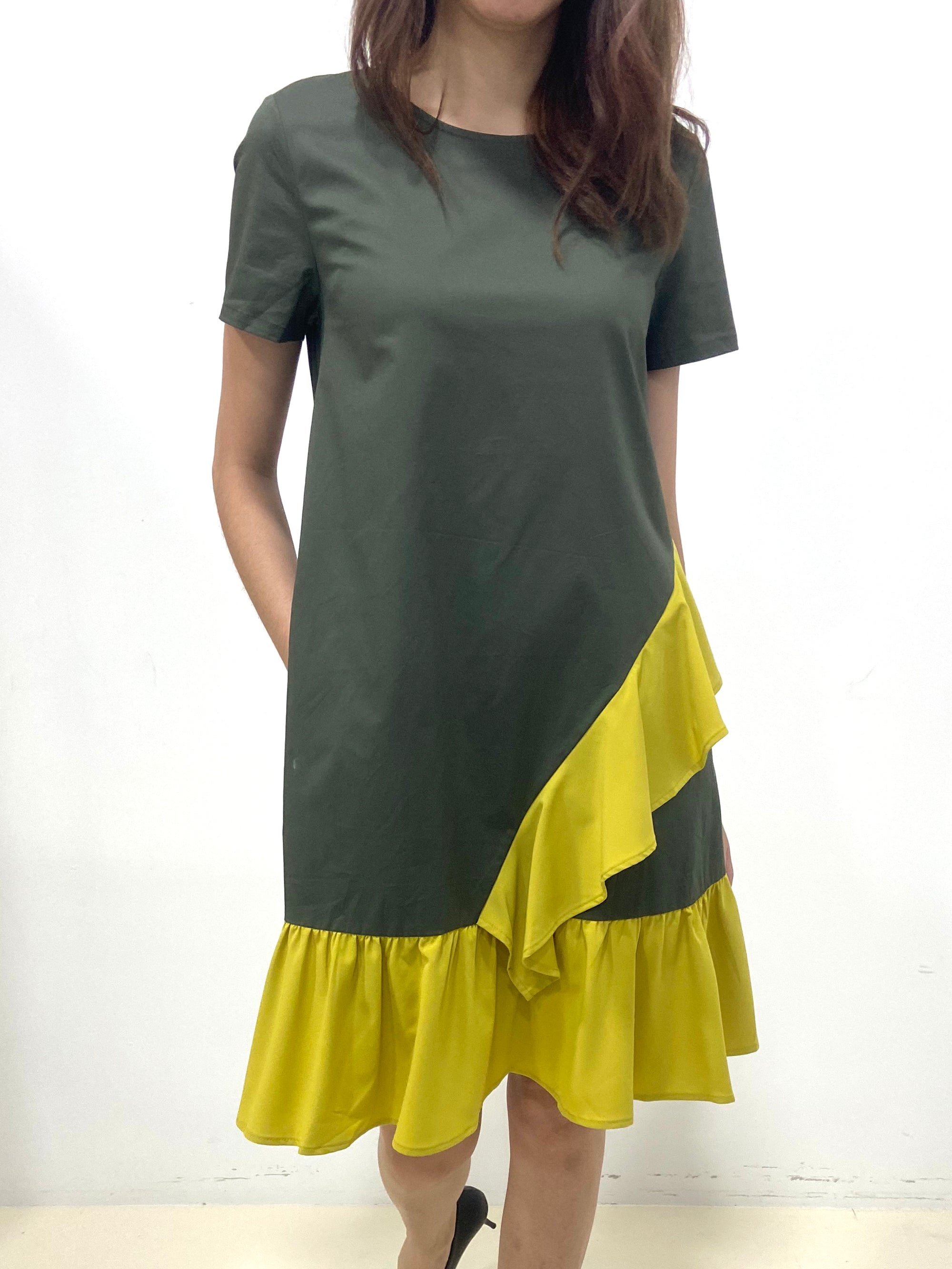 Slanted Waterfall Short Sleeve Dress - Green (Non-returnable) - Ferlicious