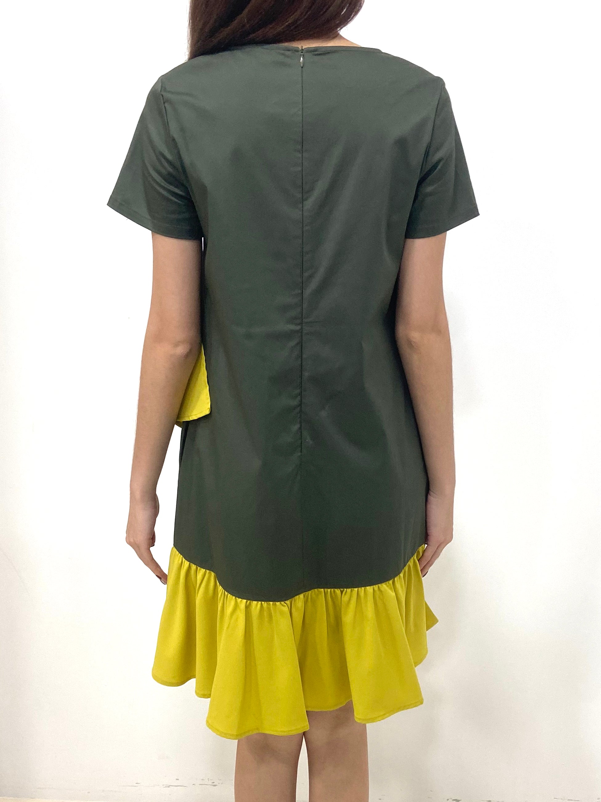 Slanted Waterfall Short Sleeve Dress - Green (Non-returnable) - Ferlicious