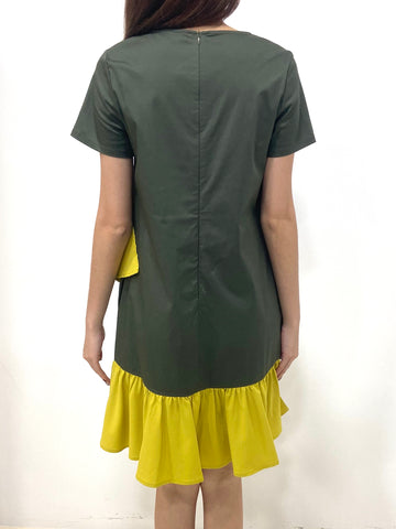 Slanted Waterfall Short Sleeve Dress - Green (Non-returnable) - Ferlicious