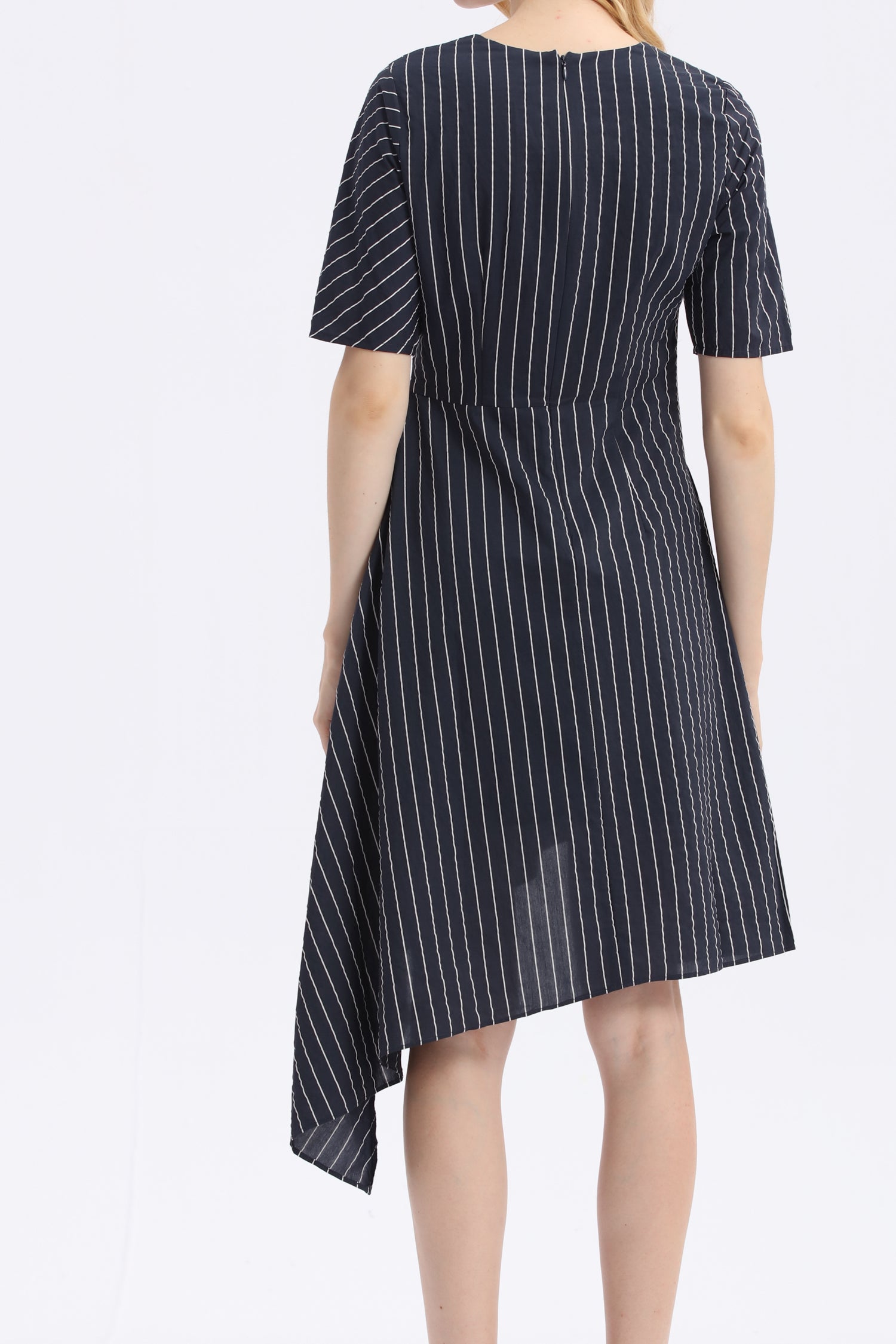 Stripes Sleeved V Neck Dress - Ferlicious