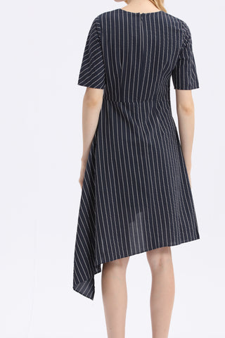 Stripes Sleeved V Neck Dress - Ferlicious