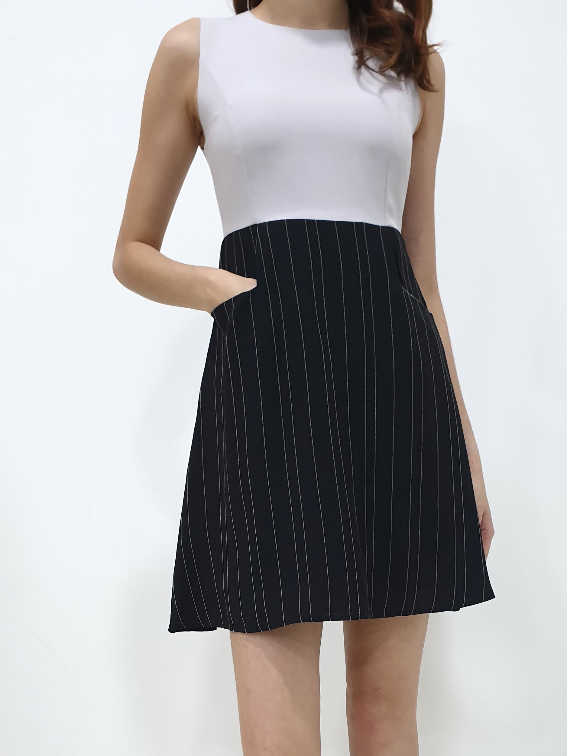 Stripes Bottom A Line Dress - Black (Non-returnable) - Ferlicious