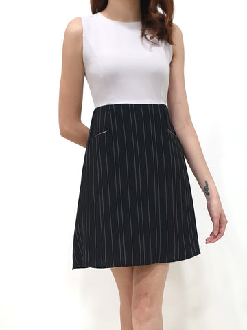 Stripes Bottom A Line Dress - Black (Non-returnable) - Ferlicious
