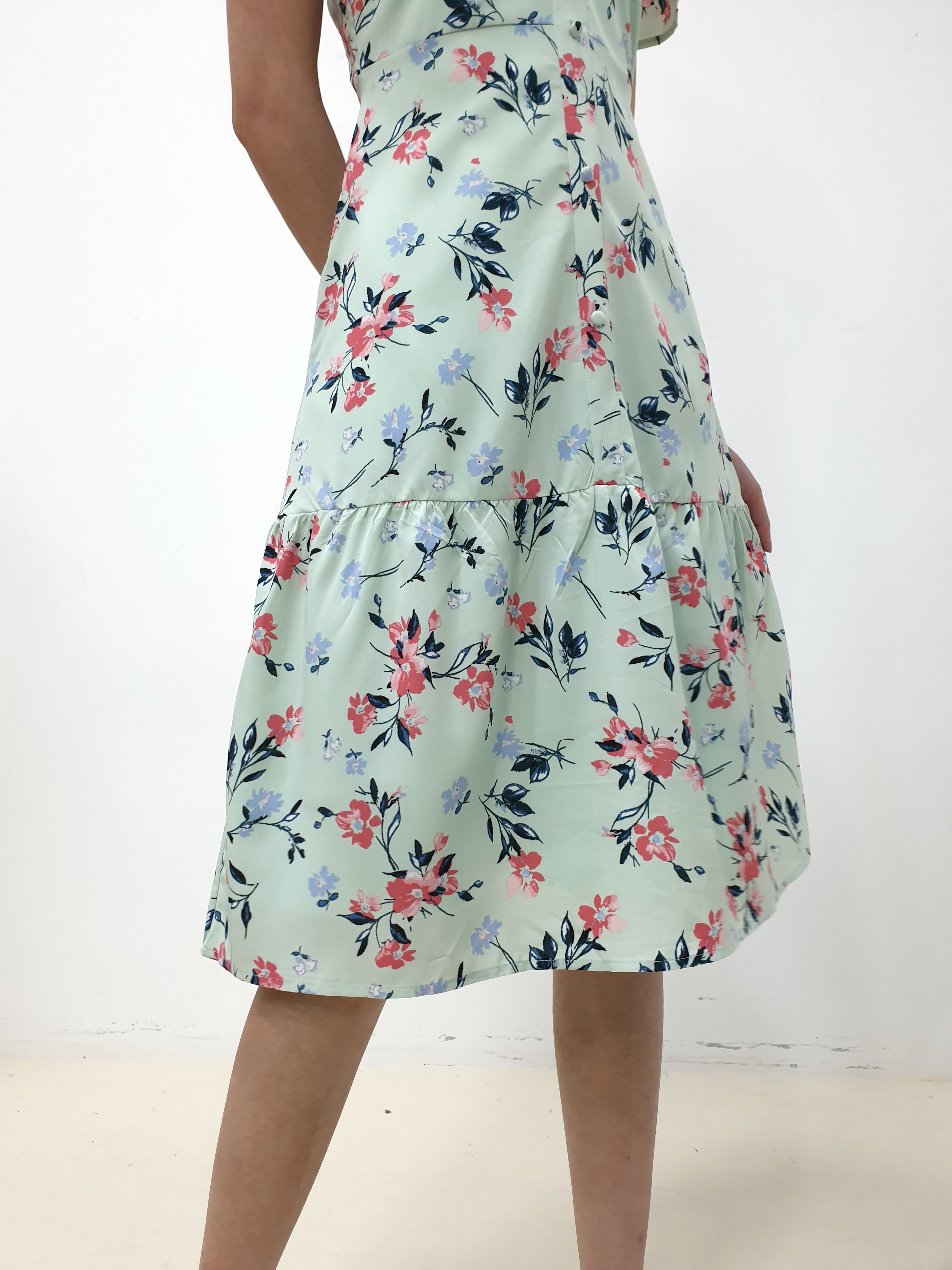 Sweet Story Cold Shoulder Dress - Mint