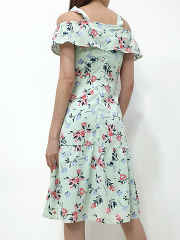 Sweet Story Cold Shoulder Dress - Mint