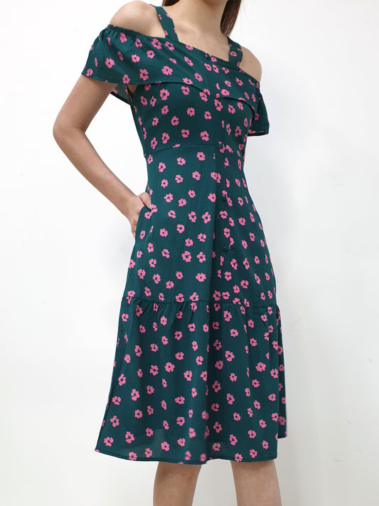 Sweet Story Cold Shoulder Dress - Green, women's dress - Ferlicious Singapore
