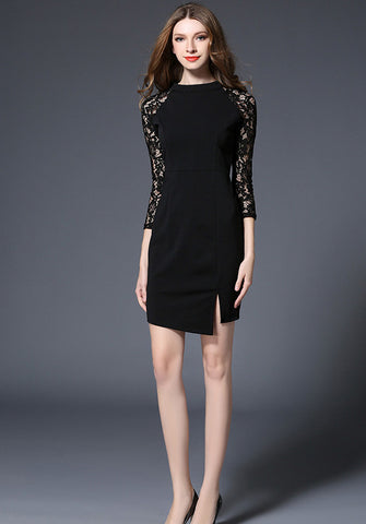 Black Lace Pencil Dress - Ferlicious