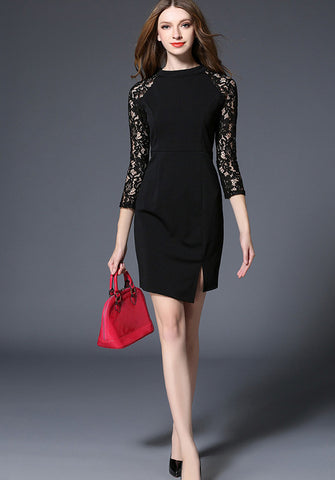 Black Lace Pencil Dress - Ferlicious