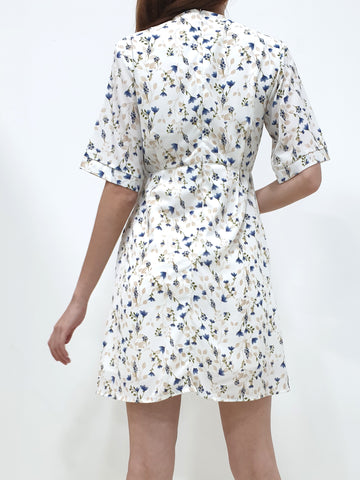 Tulip Print Dress - White (Non-returnable) - Ferlicious