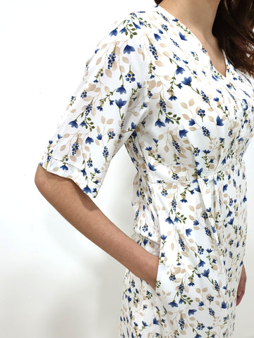 Tulip Print Dress - White (Non-returnable) - Ferlicious