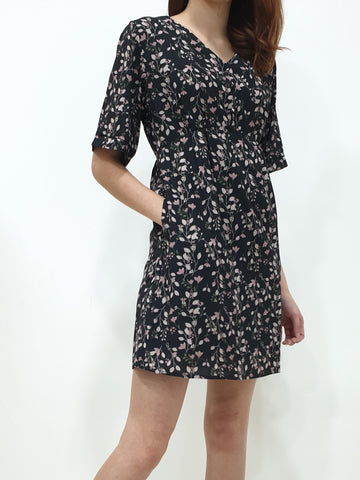 Tulip Print Dress - Black (Non-returnable) - Ferlicious