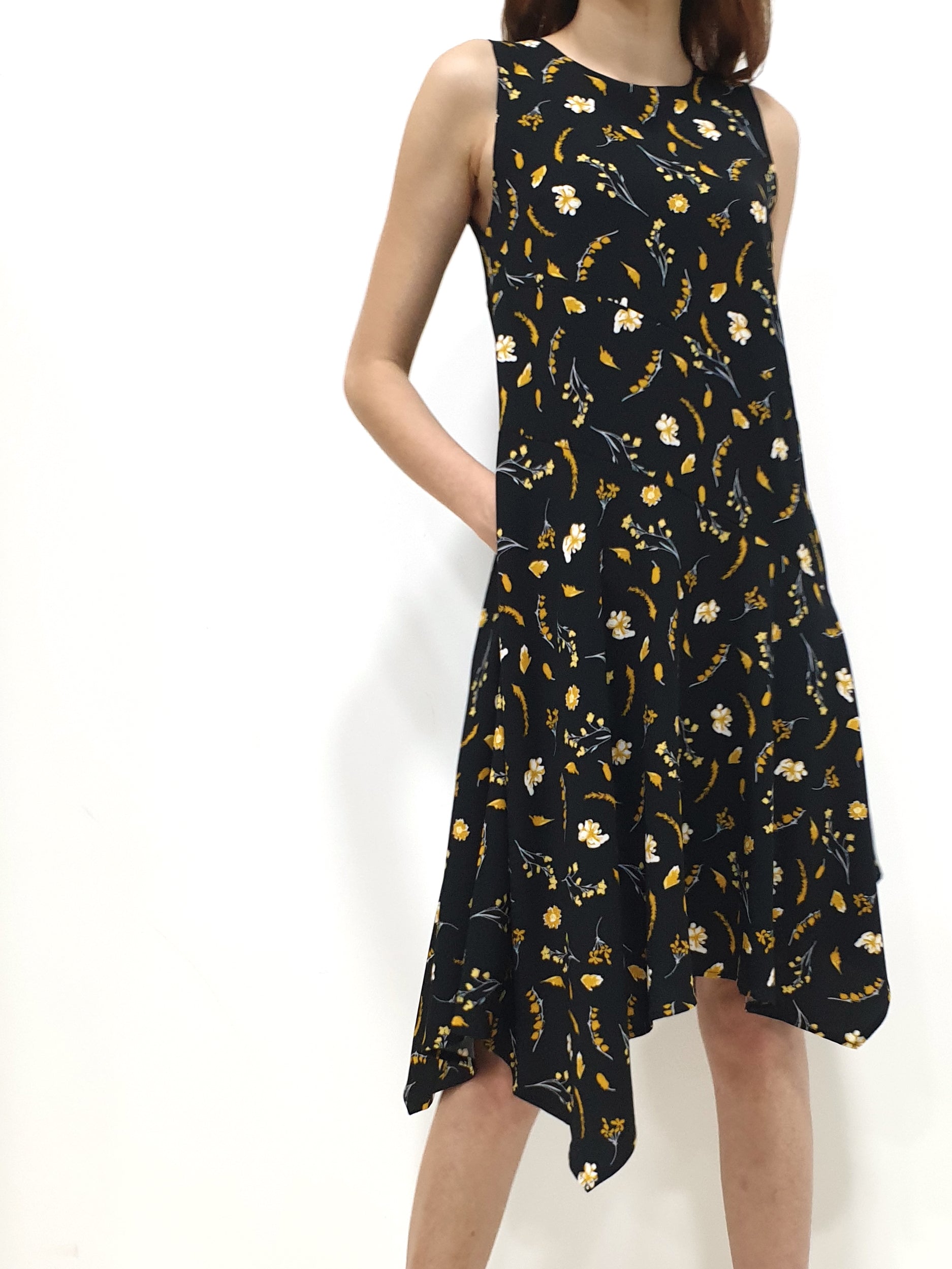 Yellow Print Handkerchief Dress - Black (Non-returnable) - Ferlicious
