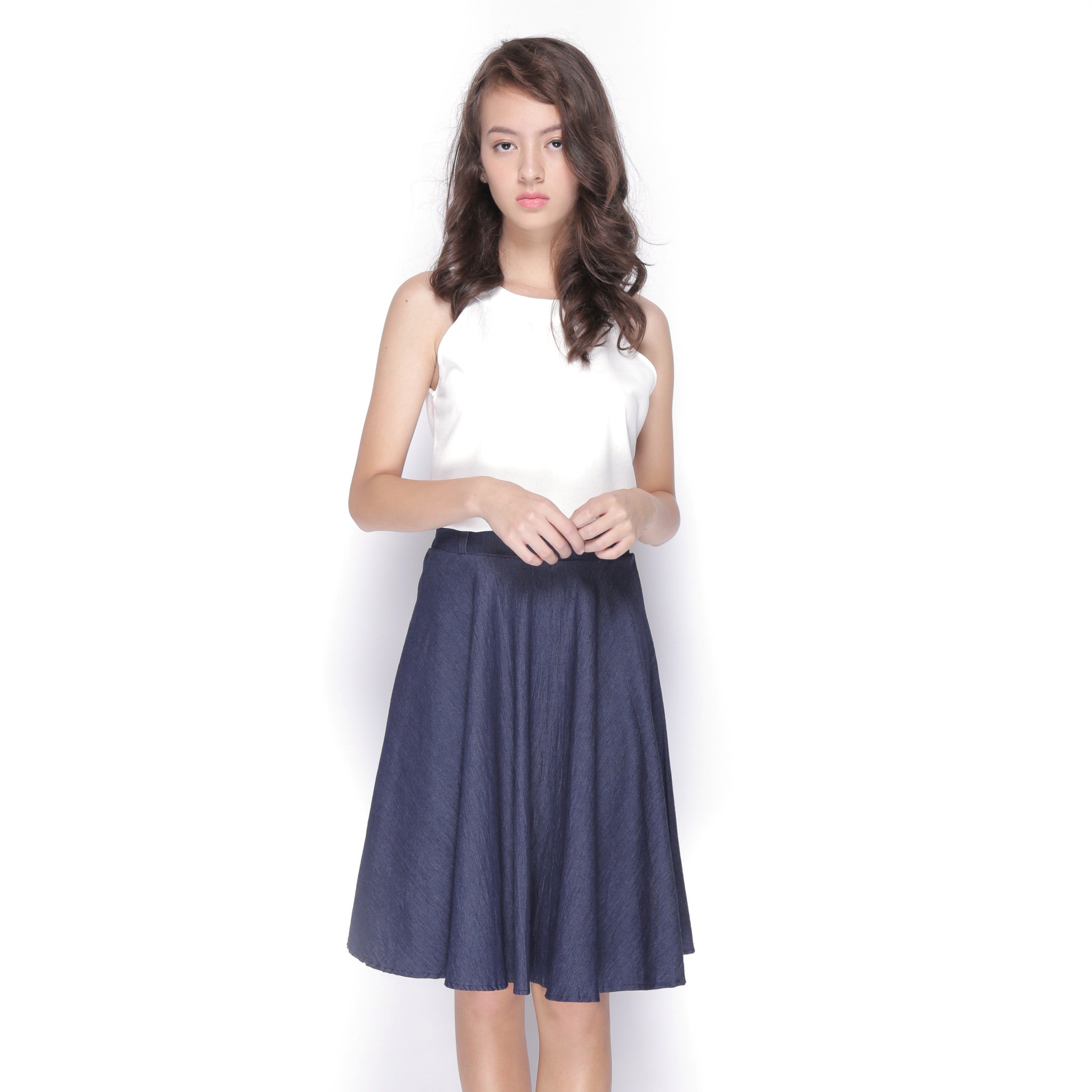 Basic Denim Midi Skirt - Ferlicious