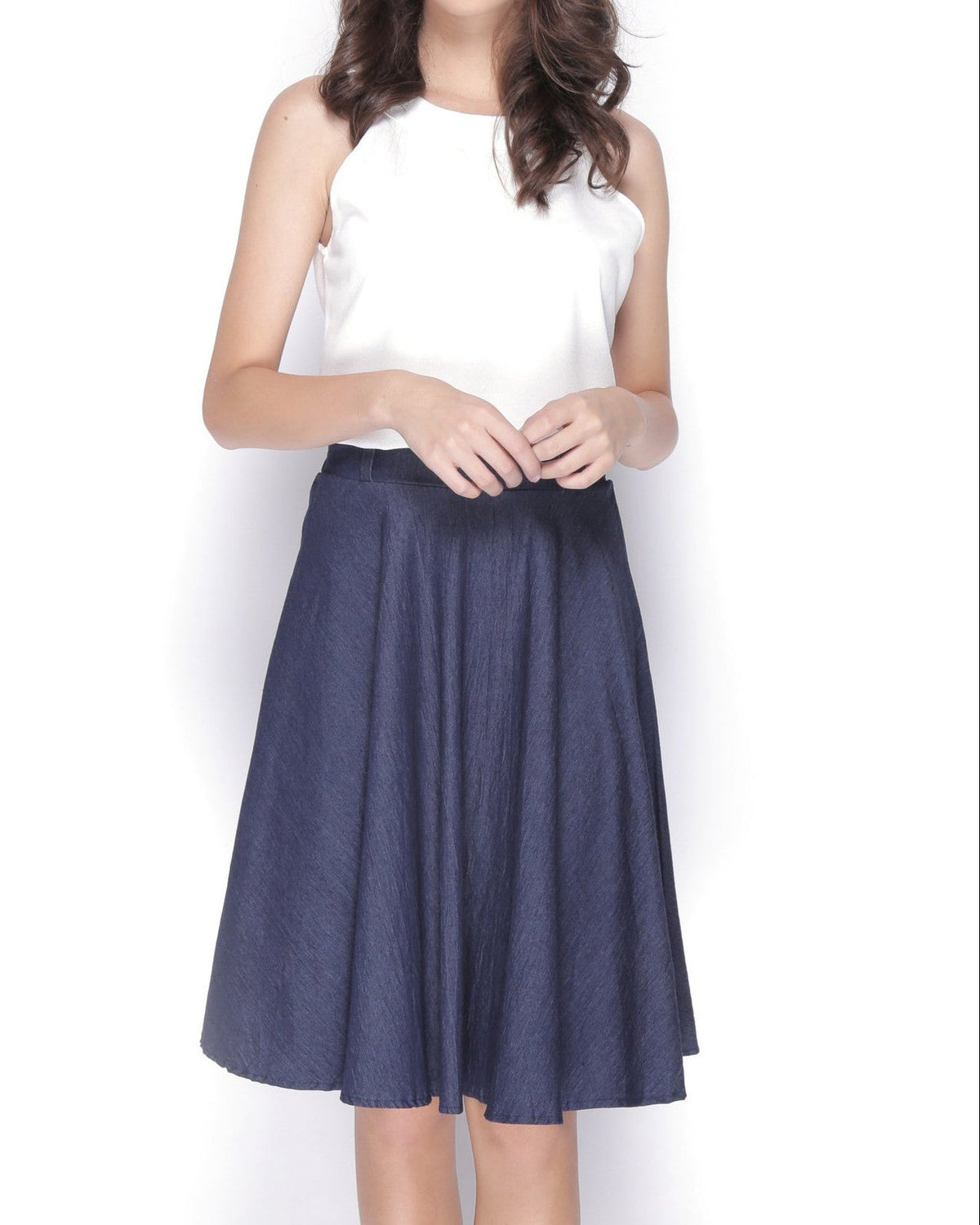 Basic Denim Midi Skirt - Ferlicious