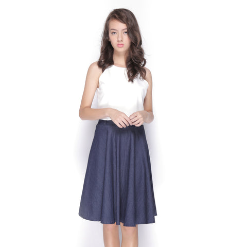 Basic Denim Midi Skirt - Ferlicious