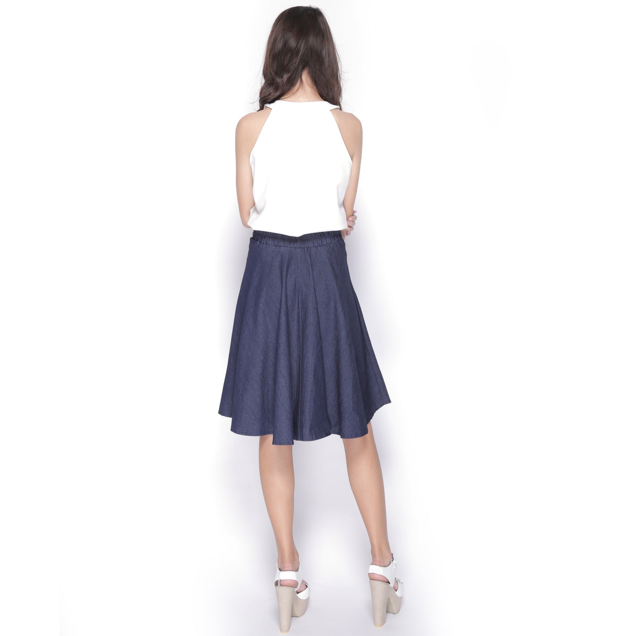 Basic Denim Midi Skirt - Ferlicious