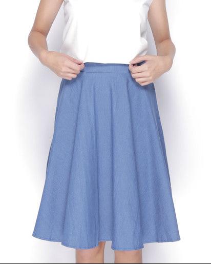 Basic Denim Midi Skirt - Ferlicious