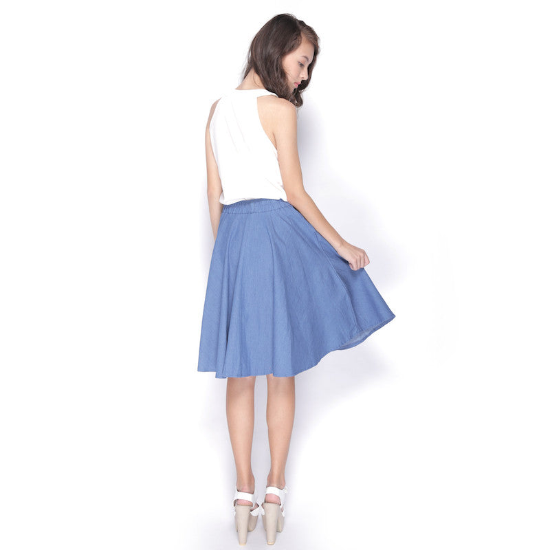Basic Denim Midi Skirt - Ferlicious