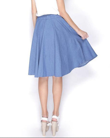 Basic Denim Midi Skirt - Ferlicious