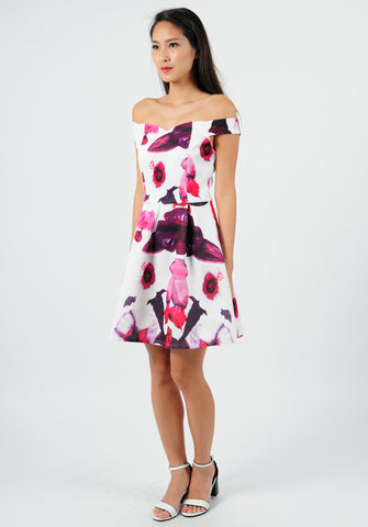 Print Off Shoulder Dress - Ferlicious